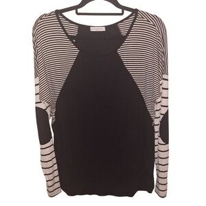 Chicsoul Women's XL Black & White Stripped Longsleeve Shirt Elbow Patch Skater